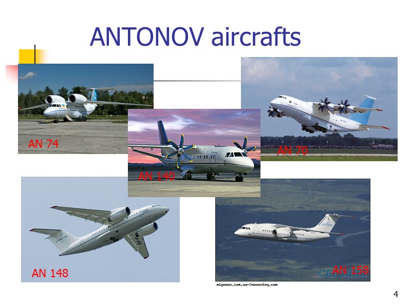 4 ANTONOV aircrafts AN 74 AN 148 AN 158 AN 140 AN 70